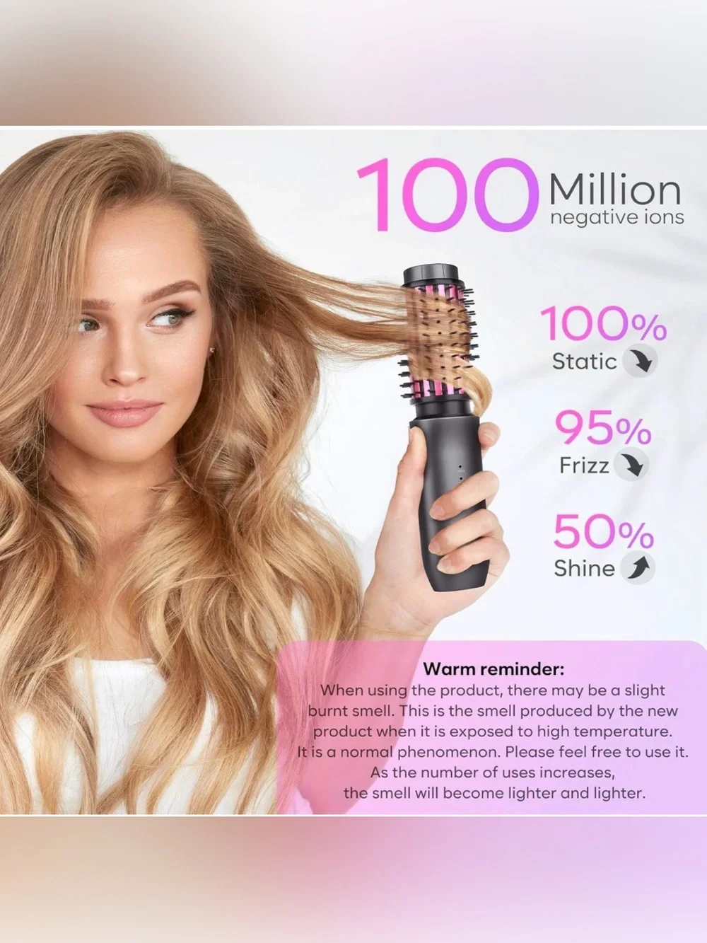 Cordless Hot Air Round Brush - Pink Bristles #TF7